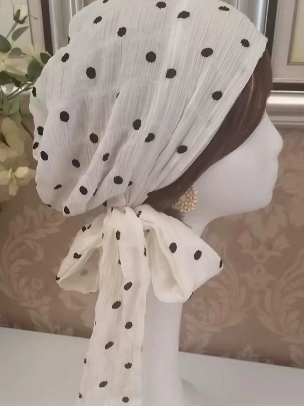 White Polka Dot Headscarf - Women’s Hair Accessory